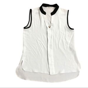 White V-Neck Semi Sheer lightweight sleeveless shirt S black pologarage
